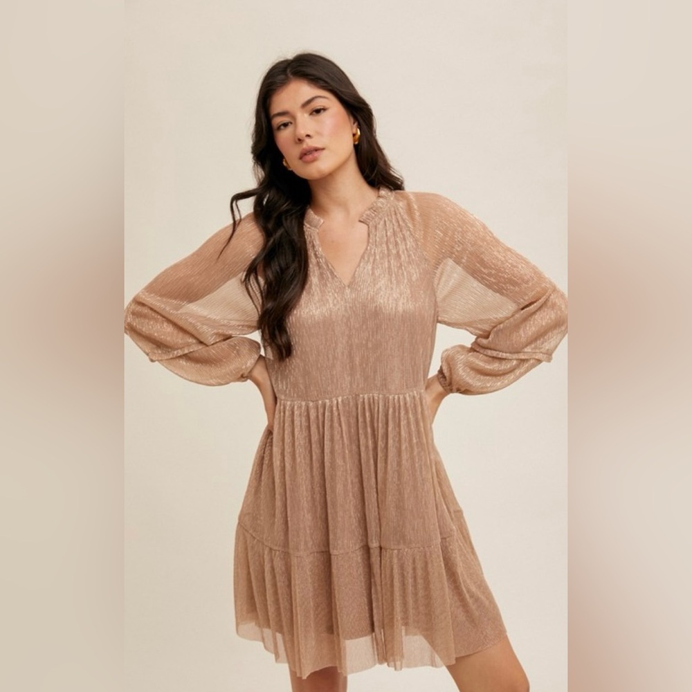 New Hem & Thread Ruffle Neck Metallic Dress - Picture 2 of 6